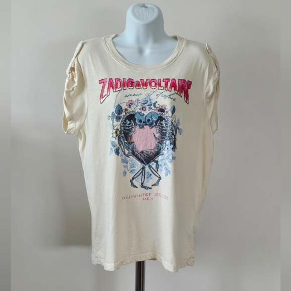 Zadig & Voltaire L'amour Est Declare Graphic Tee Size Large - Picture 7 of 12